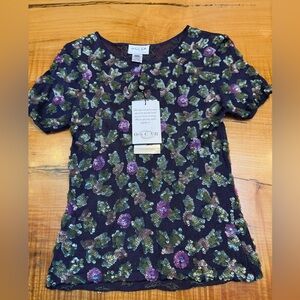 Vintage Oscar de la Renta Sequin Floral Top - size Medium NWT